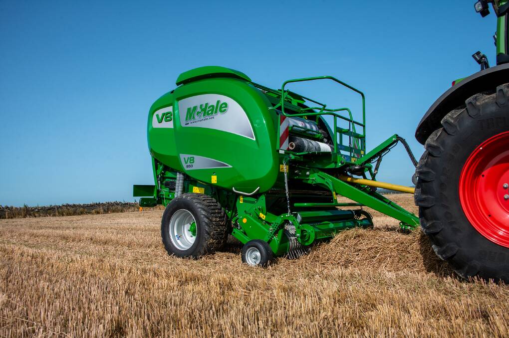STRAW BUSTER: The new McHale V8950 variable-chamber baler is put through its paces in a straw crop. 