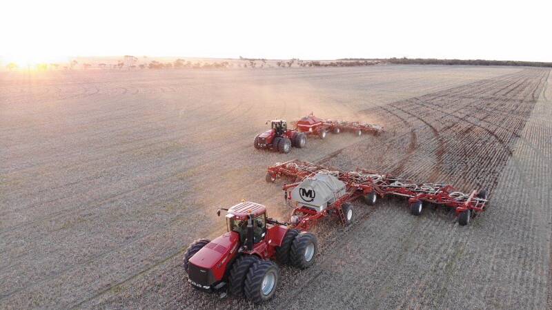 MORRIS DANCING: The Jolly family's Morris sowing rigs sweep across the paddocks during seeding, featuring 18-metre and 15m Quantum air drills and 9 Series and 7240 air carts.