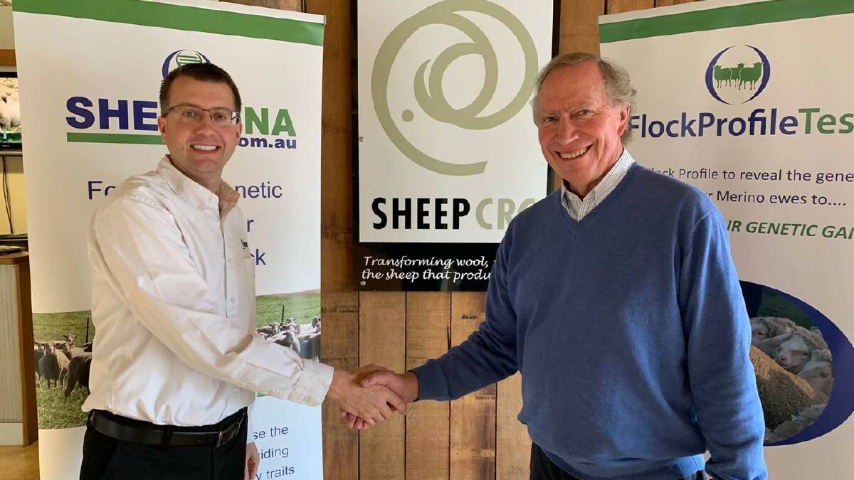 Neogen Australasia vice president Dr Jason Lilly and Sheep CRC chief executive, Prof. James Rowe, at yesterday's meeting to confirm transition arrangements for ongoing commercial delivery of DNA tests after Sheep CRC closes on June 30. 
