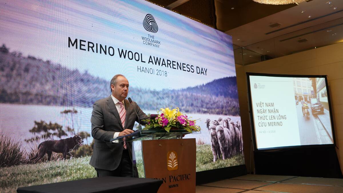 The Woolmark Company’s John Roberts presenting at the Merino Wool Awareness Day held in Hanoi, Vietnam.