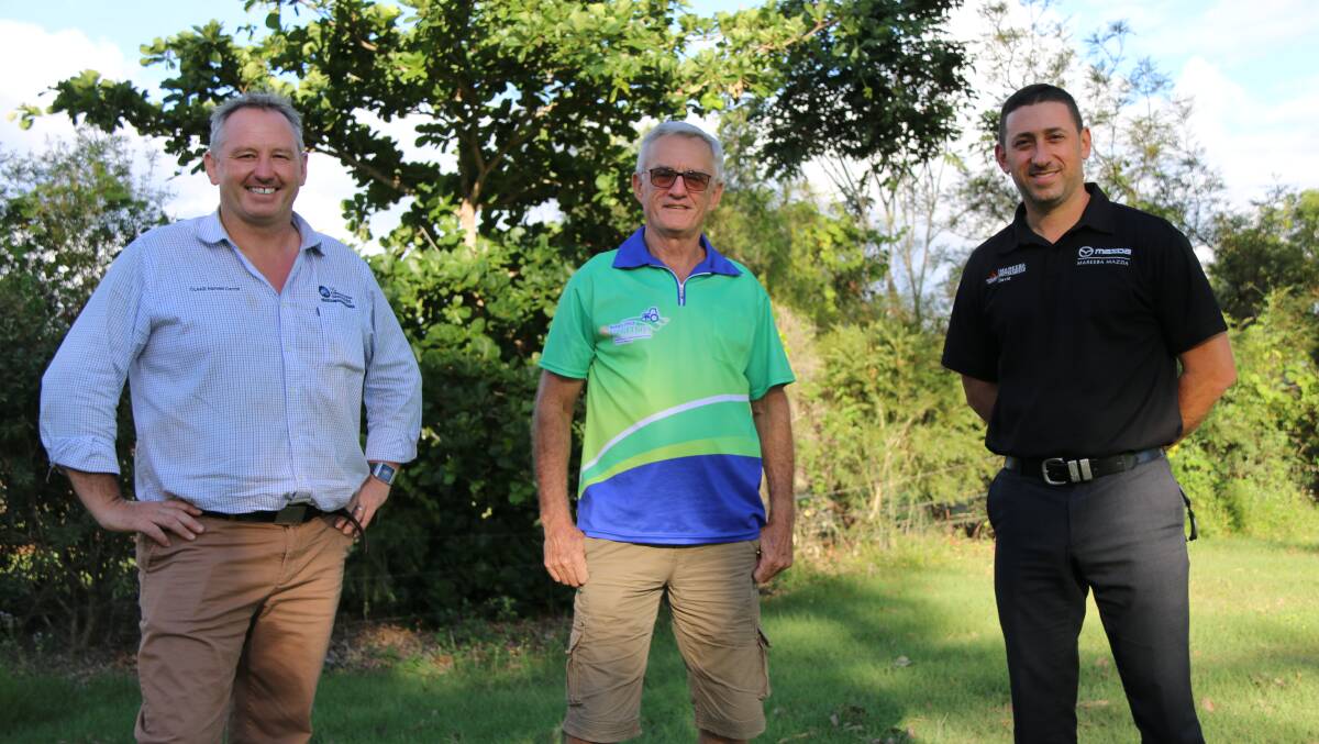 The Rotary FNQ Field Days strategic partners NQ Agricultural Services Managing Director James Fisher (left) and Mareeba Mazda Dealer Principal David Mete (right), along with event chairman Trevor Duncan are looking forward to hosting this years event.