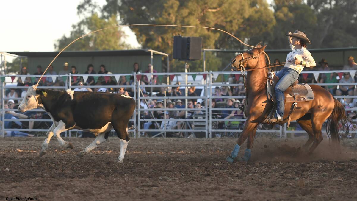 Jane Willoughby hails from Brigalow and will be one of the favourites in breakaway roping at the Mitchell Rodeo. 