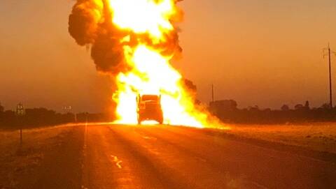 A truck bursts into flames outside of Barcaldine on Monday morning. Photo: Craige Dwyer. 