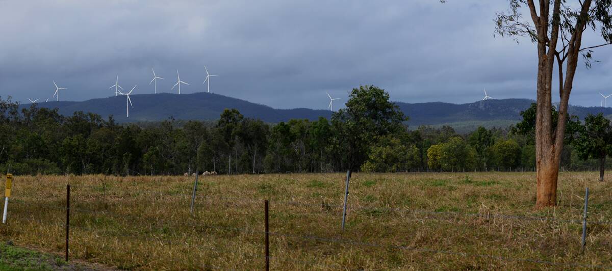 A photomontage of the view facing south-east from a point on the Kennedy Highway, approximately six kilometres from the nearest wind turbine. This has been produced using specialist industry software, using precise distances and wind turbine dimensions for accurate scale. Picture: Epuron. 