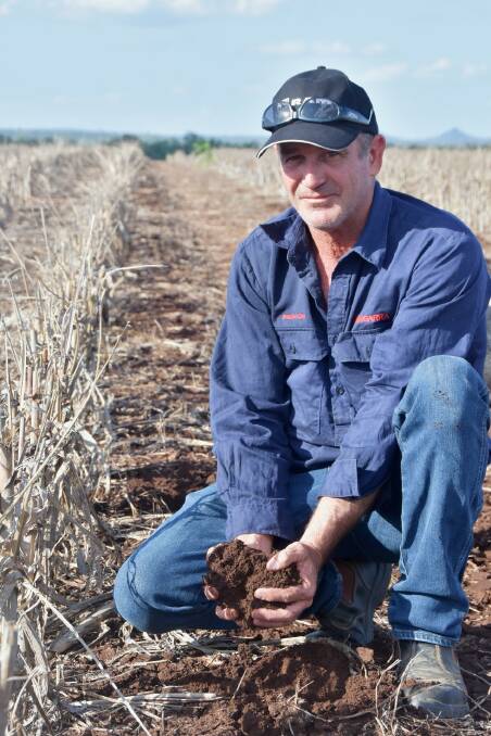 Brendon Swaffer said the family's 4500 hectare cropping property, 30km north of Clermont, received around 130mm a fornight ago, enough to almost fill a full profile of moisture. Picture: Ben Harden