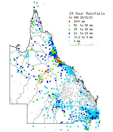 Queensland Rainfall and River Conditions. Map: BoM 