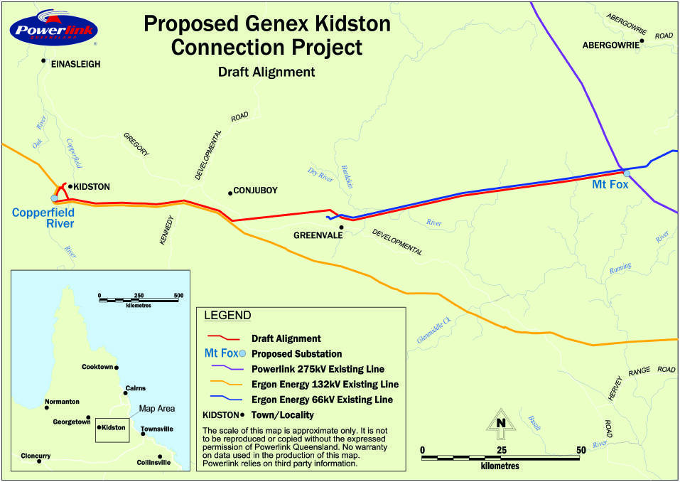 The proposed Genex Kidston Connection Project. Map: Powerlink Queensland