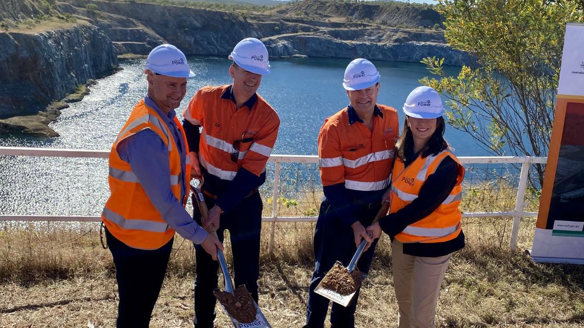 Regional Development and Manufacturing Minister Glenn Butcher and Queensland Senator Susan McDonald joined Genex managers turn the sod at the Kidston Pumped Hydro project near Townsville. 