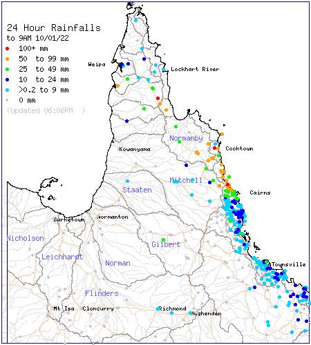 Gulf and Peninsula Rivers Rainfall and River Conditions. Map: BoM 