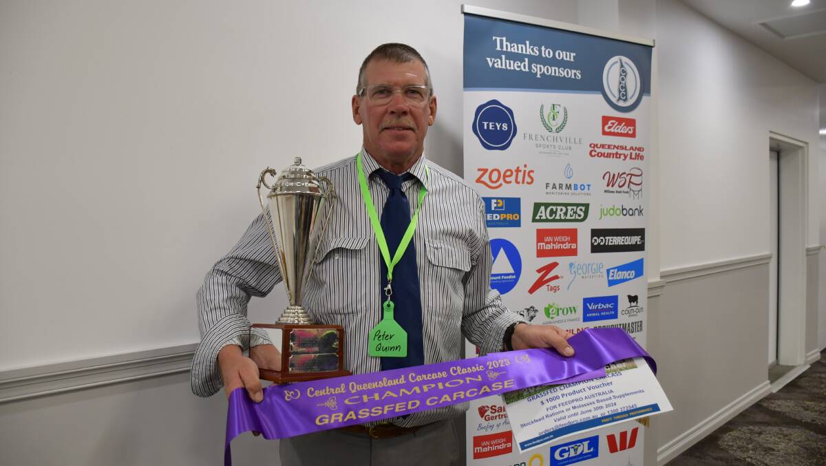 Peter Quinn, Essex Grazing Co, Middlemount, accepted the champion grassfed carcase award and Redbank trophy, for their steer which scored 150.15 points out of 205. 