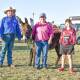 Dallas and Zara Meek, DZT Livestock Transport, and their son Ty, with 35-year-old donkey Kenny, at the recent Ag-Grow Emerald Field Days. Picture: Ben Harden