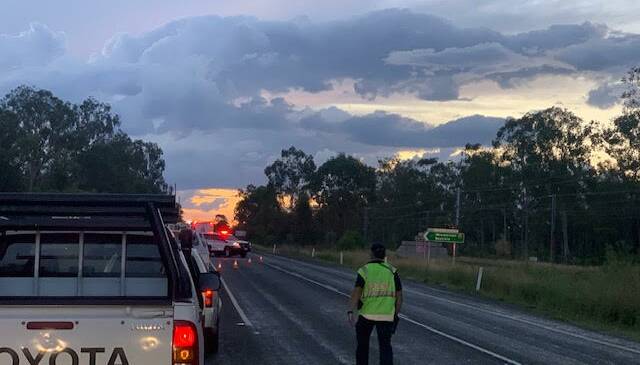 The Capricorn Highway has reopened to all motorists after a truck carrying Ammonium Nitrate rolled near Wallaroo, 10km west of Duaringa. Picture: Ben Harden