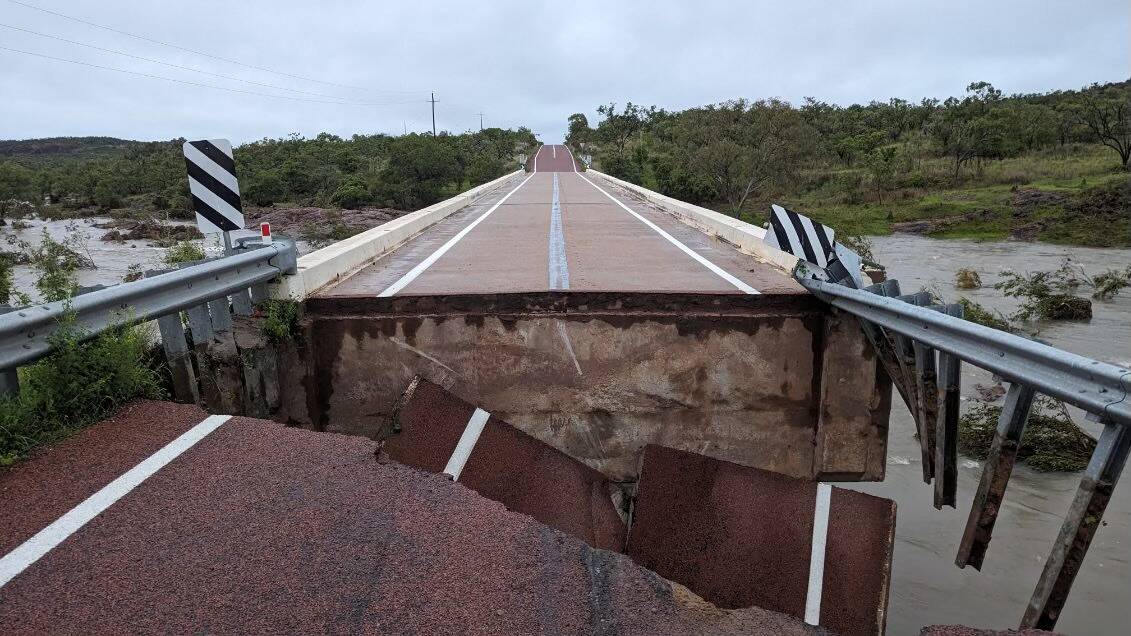 Routh Creek bridge damage, along the Gulf Developmental road. Picture: Queensland Police Service
