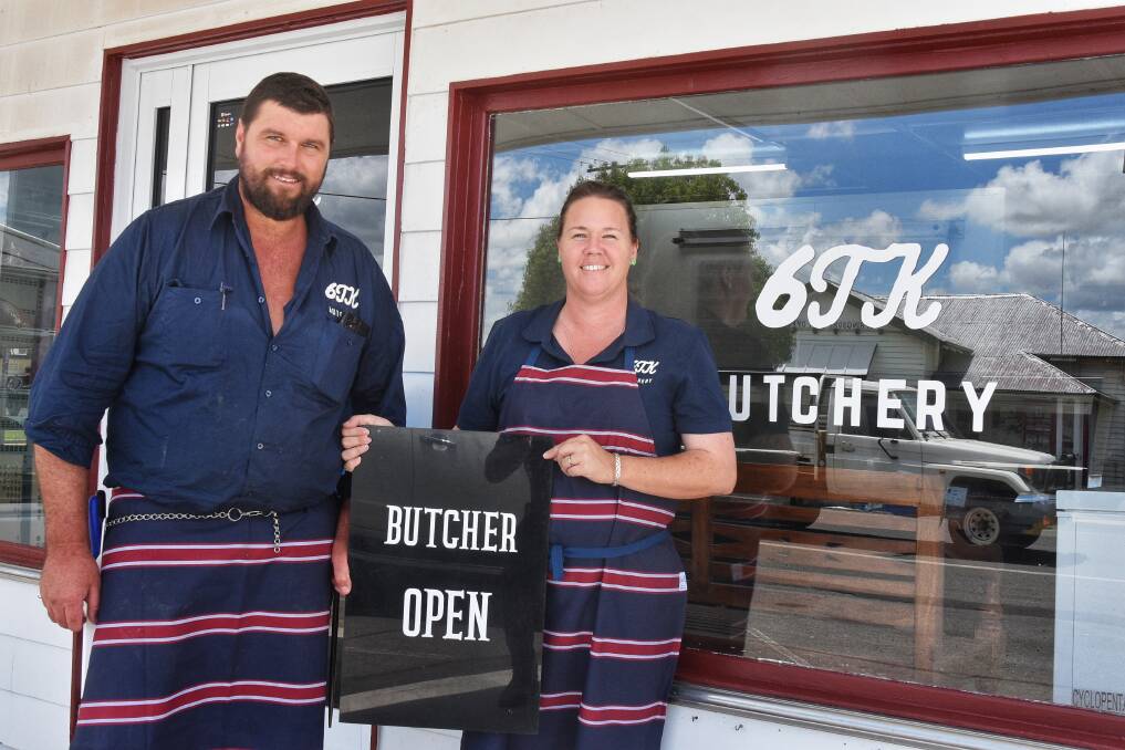 Springsure-district couple, Tyson and Kirra Kucks have recently reopened Springsure's butcher store. Pictures: Ben Harden 