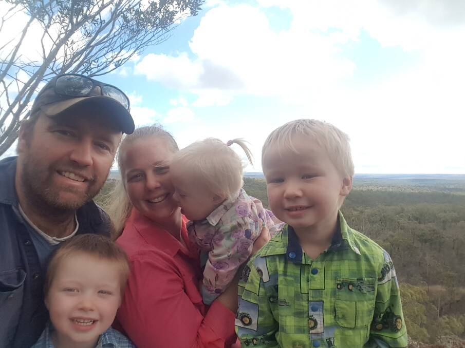 THRIVING: James henderson with his wife Kylie and three children Douglas, Thomas and Emily at their breeding property Colodan, near Monto. 