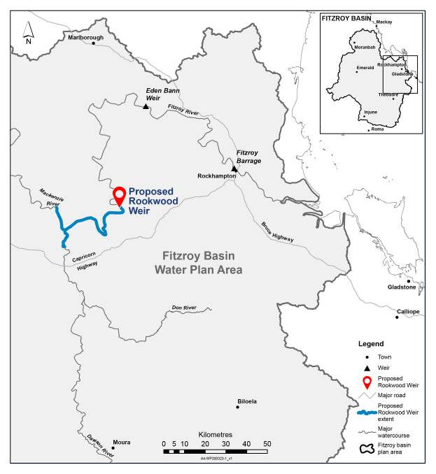 Proposed location of Rookwood Weir in the Fitzroy Basin.