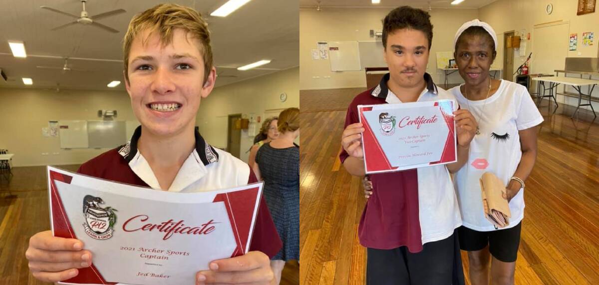 Ravenshoe High School student Jed Baker (left) was named sports captain for Archer and his fellow peer Preston Howard (right), with his mother Wannat, was named vice sports captain.