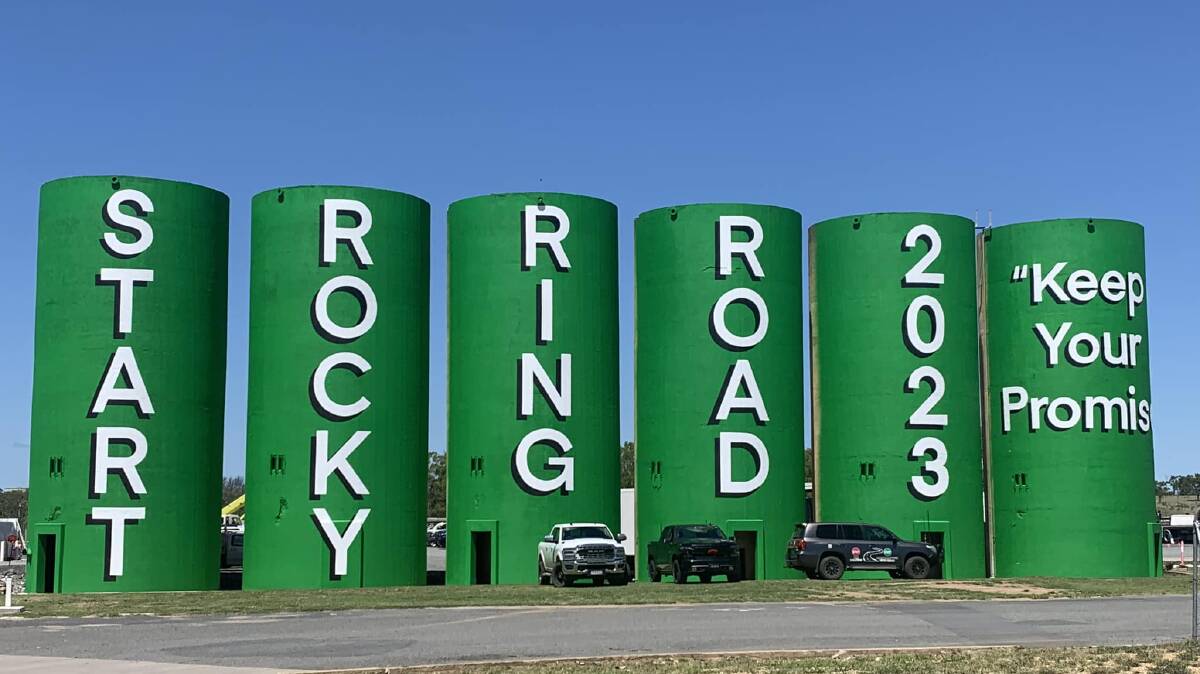 Silos at Parkhurst near Rockhampton advocating for the construction of the Rocky Ring Road project. Picture supplied by Start Rockhampton Ring Road Facebook 