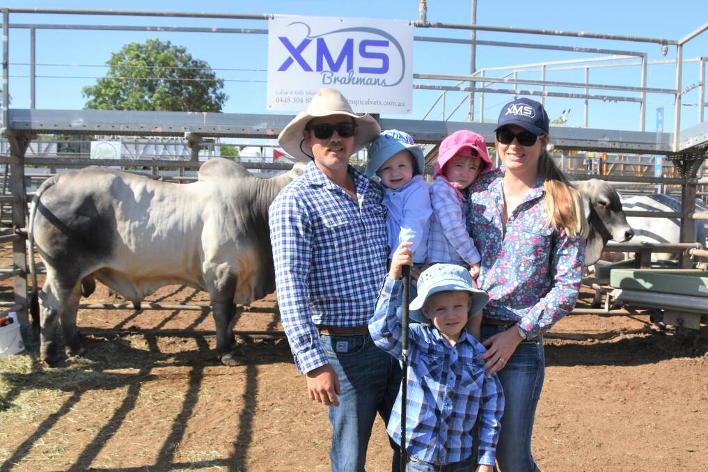 Callan and Kelly Solari, with Sophie, 4, Charlie, 2, and Michael, 6, of XMS Brahmans, Ingham. Picture: Ben Harden 