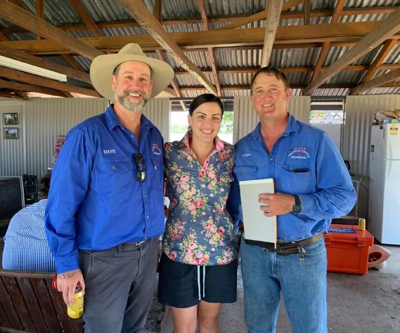 ONLINE SUCCESS: The Joyce's son David Joyce, Holly and Cody Sheahan at Saturday's Tropical Cattle Annual Grey Polled Genetics Sale in Orient, south of Ingham. 