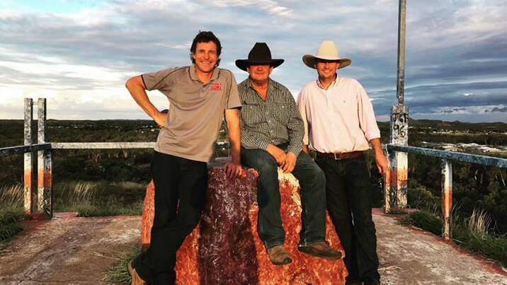 TAKE ONE: Filming for 'That's Cloncurry', John Arnold, local poet Keith Douglas and Cloncurry Shire Council mayor Greg Campbell. Photo: Josh Arnold Facebook