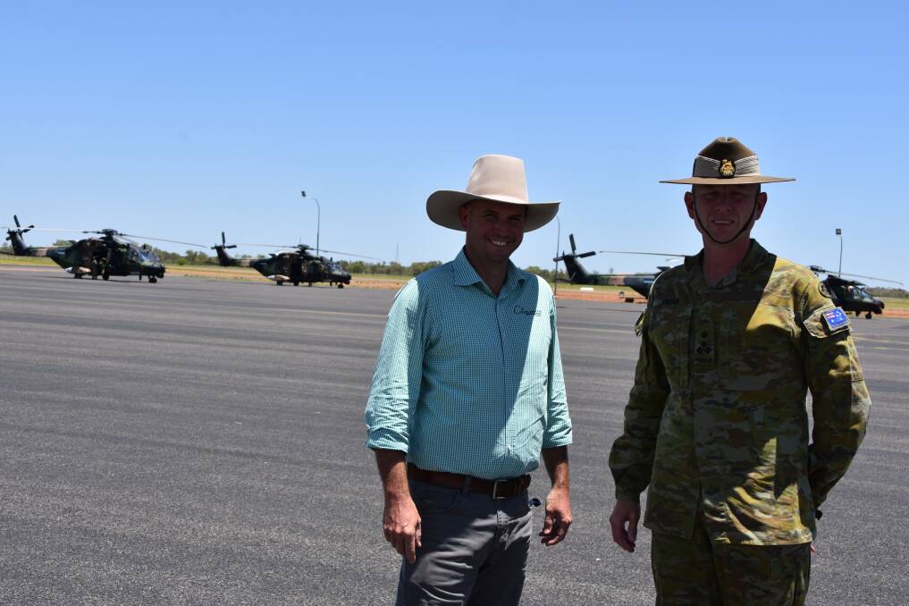 WORK: Cloncurry Shire Council mayor Greg Campbell and Brigadier Stephen Jobson commander of the Joint Task Force 646 plan for a carcass clean up around Cloncurry. Photo: Samantha Walton.