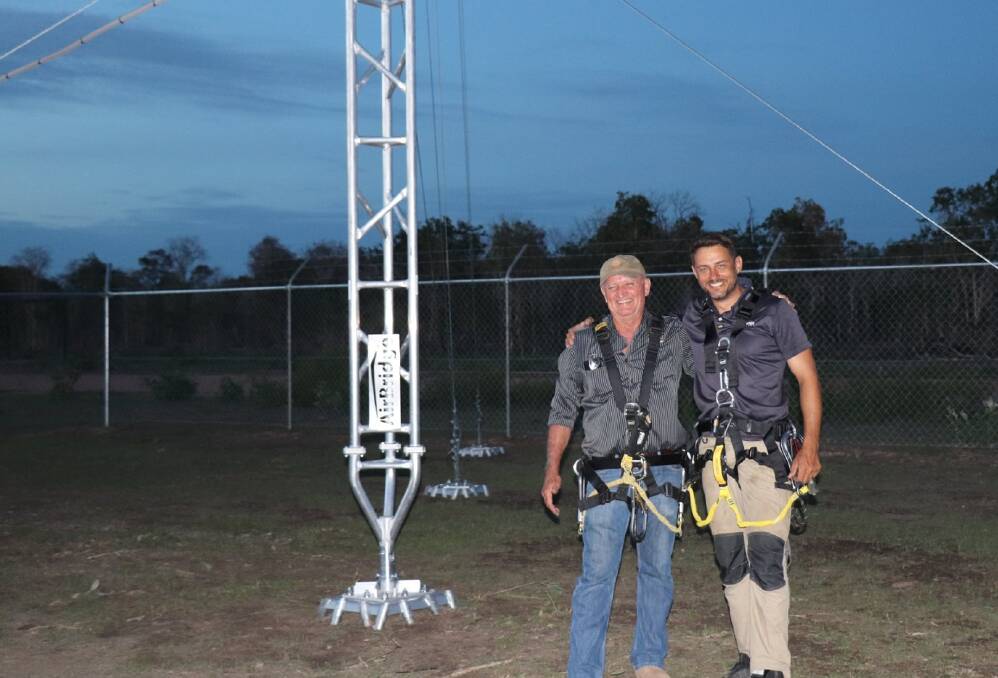 Carpentaria Shire Council Mayor Jack Bawden inspects the new cell tower. Photo: supplied.