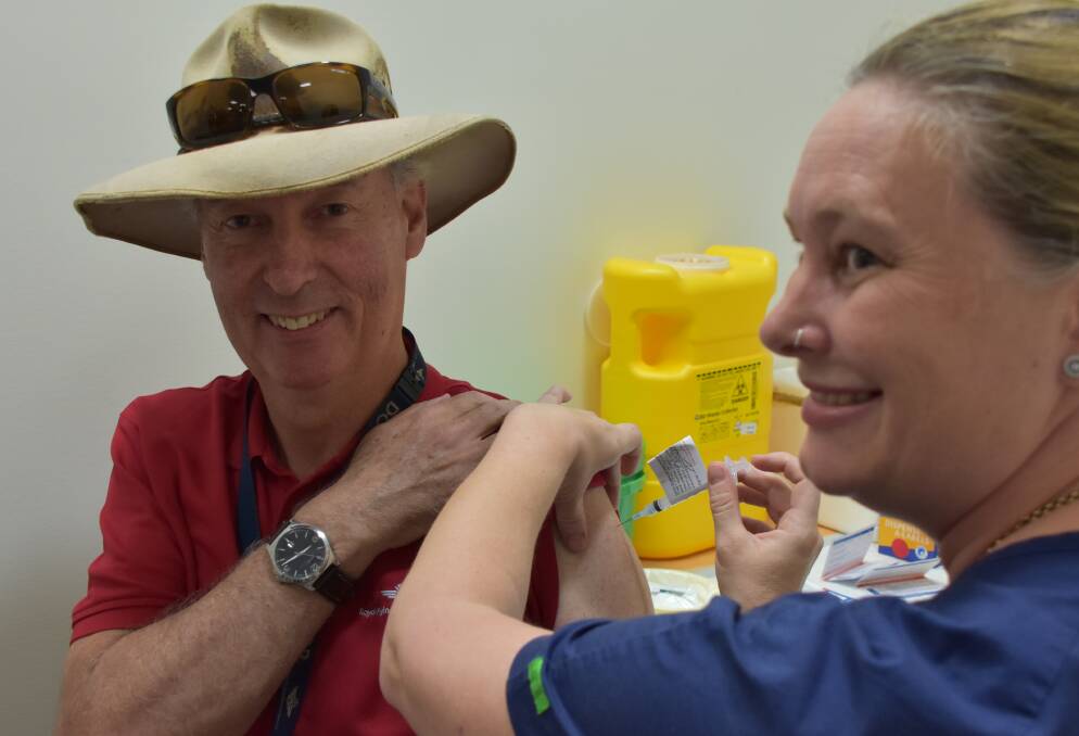 Royal Flying Doctor Service Doctor Don Bowley was the first in Mount Isa to receive the vaccination. Photo: Samantha Campbell.