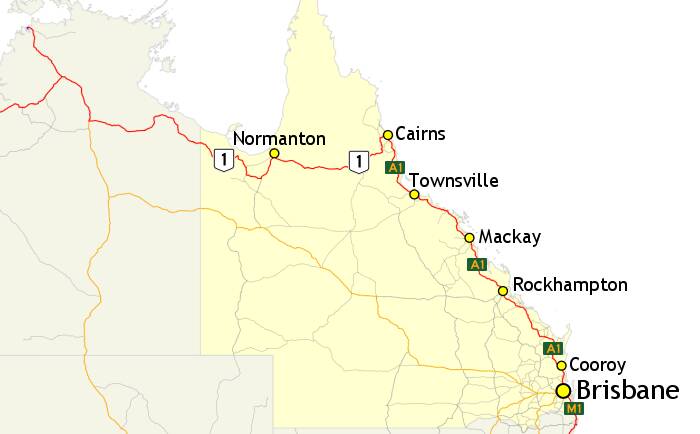 The National Highway 1 - Savannah Way links across three states/territories, Queensland, Northern Territory and Western Australia.
