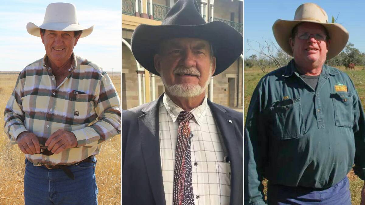 Richmond Shire mayor John Wharton, Burke Shire mayor Ernie Camp and Boulia Shire mayor Rick Britton will all step back into office after running unopposed as mayor. File photos.
