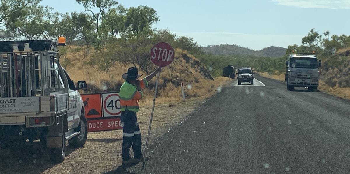 STOP: Resealing works of the Barkly Highway between Mount Isa and Cloncurry are underway with slight delays expected. Photo: Samantha Walton.