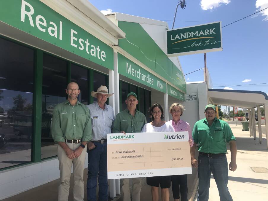 THANKS: Landmark regional director Robert Payne, Livestock and Station agent Peter Dowling, Landmark manger director Rob Clayton, Sisters of the North founders Susan Dowling and Jane McMillan and Cloncurry Landmark agent Bo Scoble. Photo: Samantha Walton.