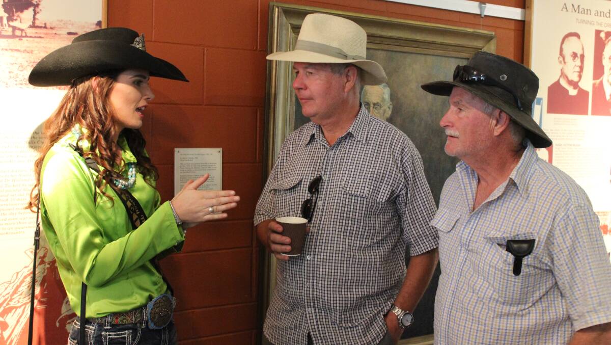 HISTORY: 2016 Curry Merry Muster Rodeo Queen, Kate Taylor, talks to tourists about the Royal Flying Doctor Service. Photo: Samantha Walton.