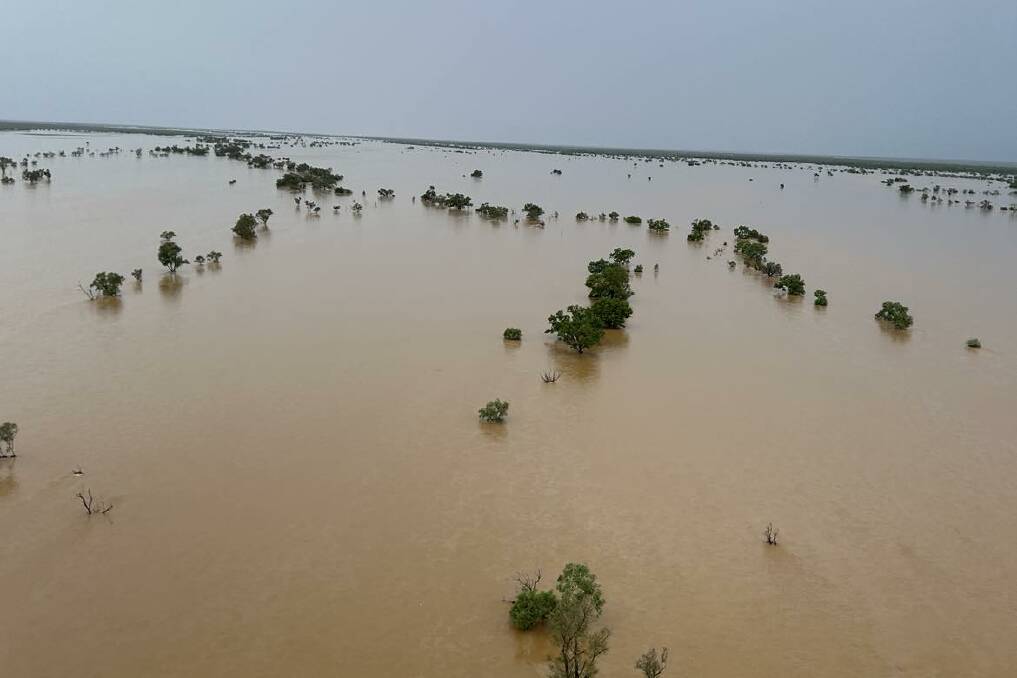 Floodwaters over Moonamarra north of McKinlay. Photo supplied.