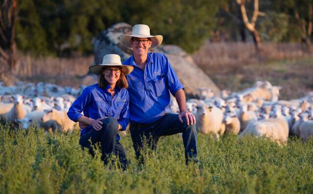 Vanessa and Leo Herbert will soon put their first consignment of lambs through Gundagai Meat Processor's new lamb grid. 