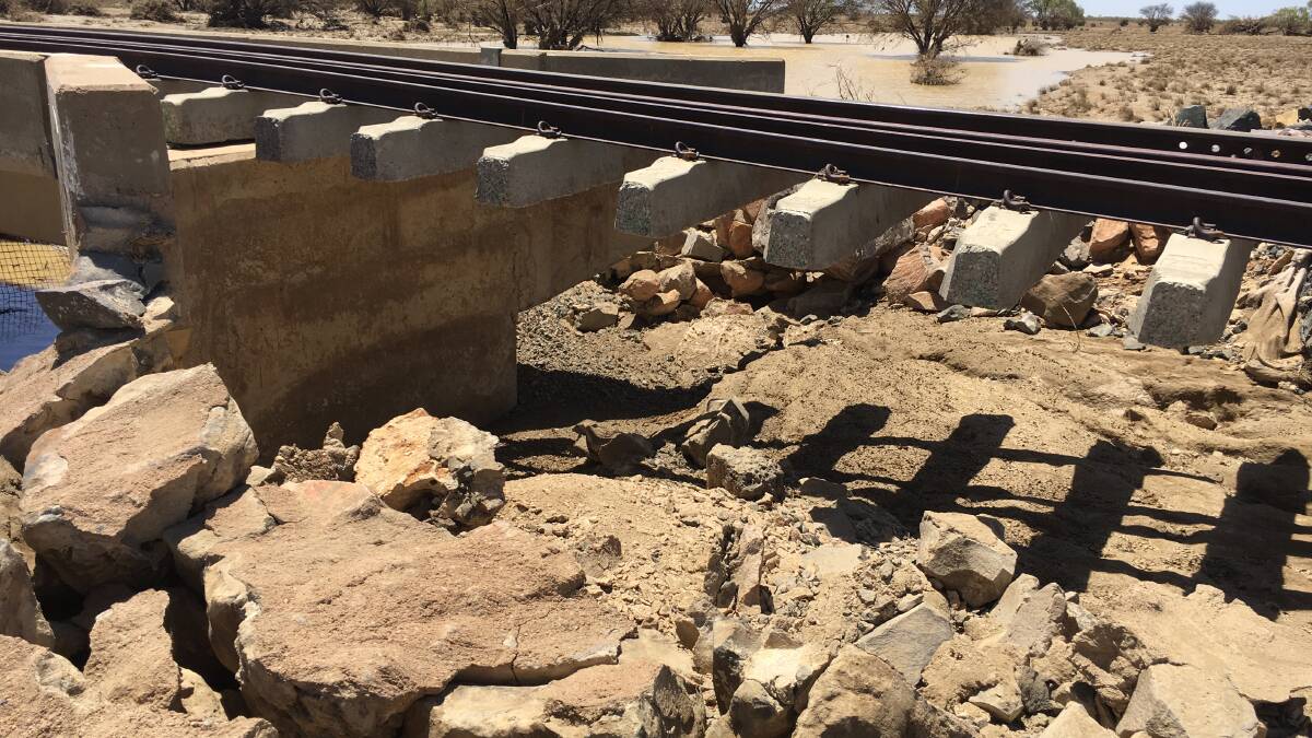 Damage to the rail line in the Nelia area following flooding. Photo- Queensland Rail. 