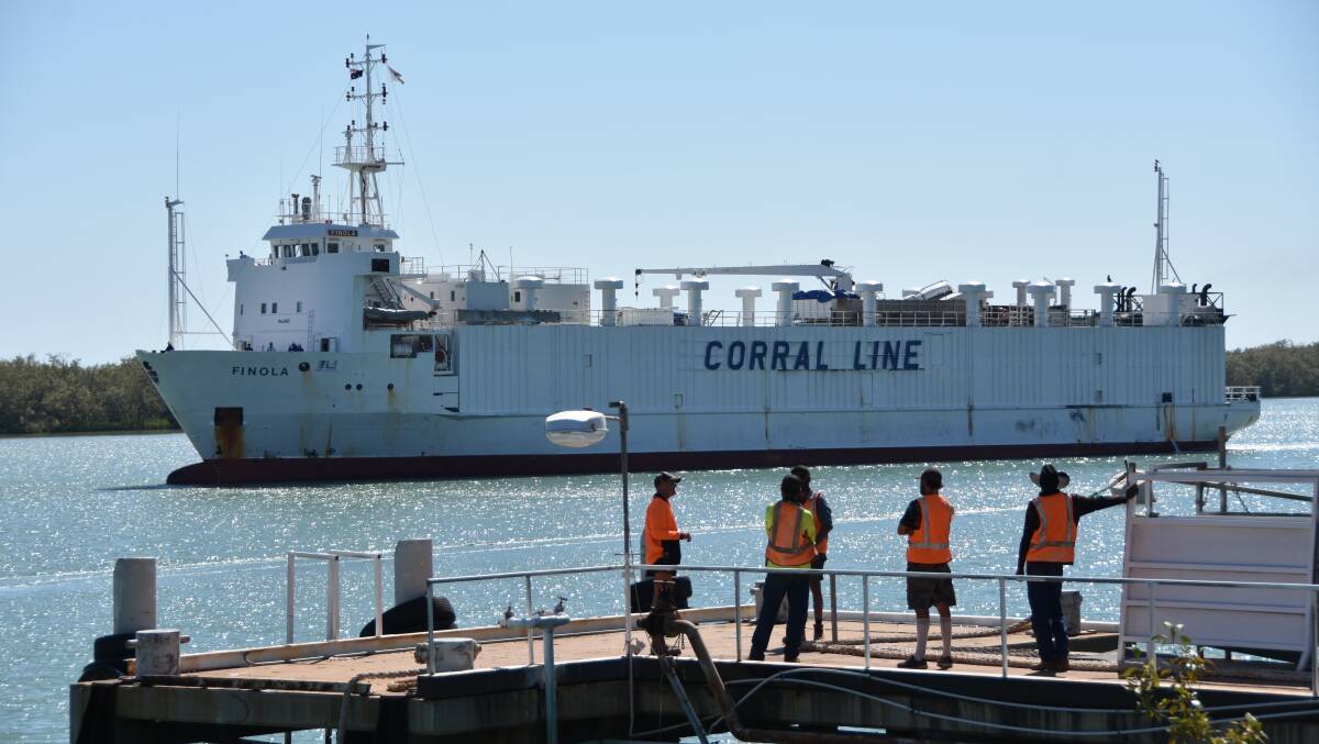  The MV Finola gets ready to dock at the Karumba Port to load a shipment of live cattle.