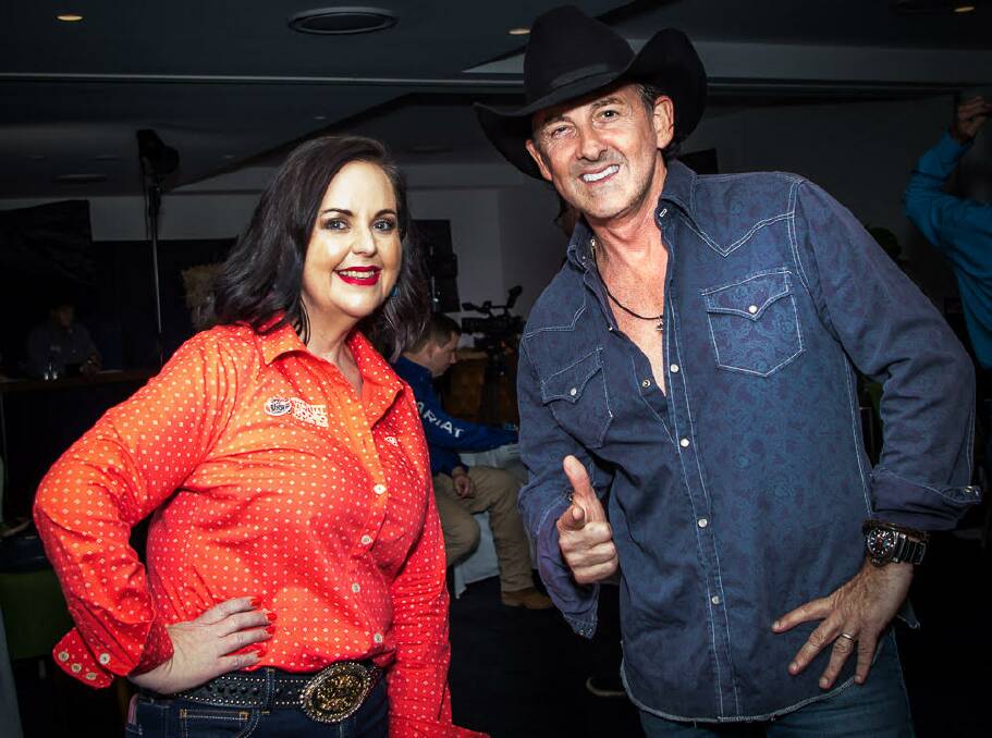 Mount Isa Mines Rodeo CEO Natalie Flecker and guest artist Lee Kernaghan who performed live at the 2020 Mount Isa Mines Virtual VIP Rodeo Watch Party at Eatons Hill Hotel, Brisbane.