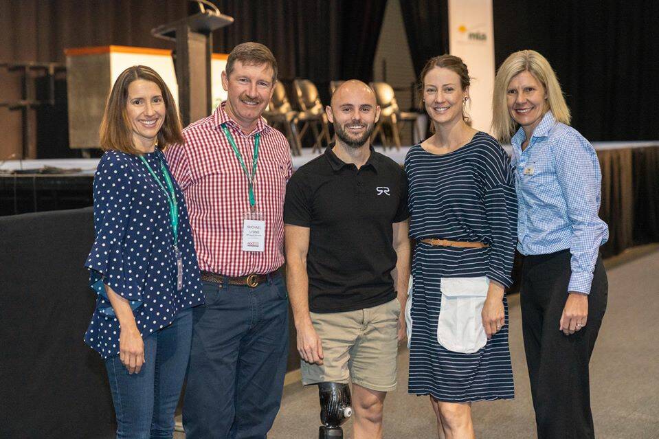 Michelle and Michael Lyons, 'Wambiana' Charters Towers Qld, paralympian Scott Reardon, sports dietitian Peta Carige, Sydney NSW and Lisa Sharp MLA, after the discussion at Red Meat 2019..