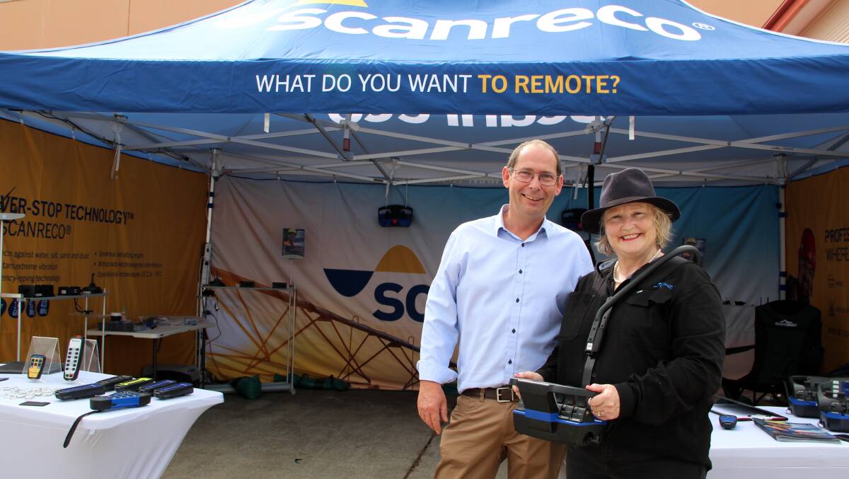 ACM Rural Events group manager Kate Nugent (right) with exhibitor Scanreco Asia and Pacific region distributor Niall Field at the inaugural AgSmart Expo. 