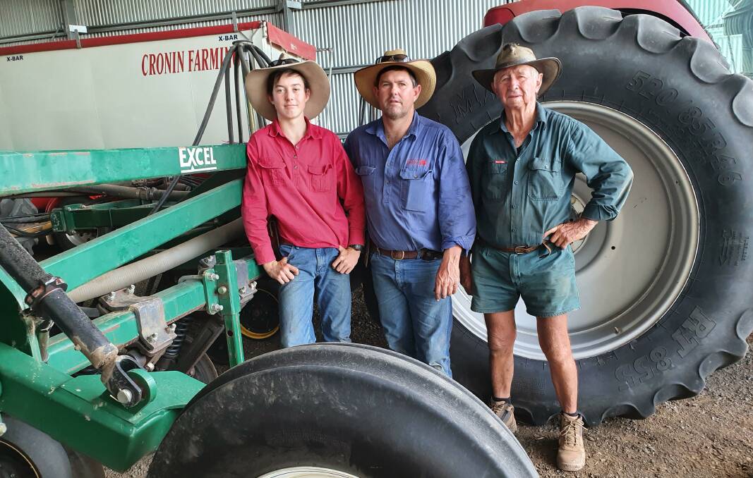 Angus, 14, Rick and his father Dudley Cronin, Jandowae, have entered their fifth year of late summer planting, following years of disappointing spring rainfalls. 