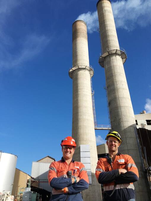 Kalamia Mill production superintendent Chris Scovazzi and operations coordinator Mark Nicolaides at Wilmar's Kalamia Mill conducting steam trials last week. 
