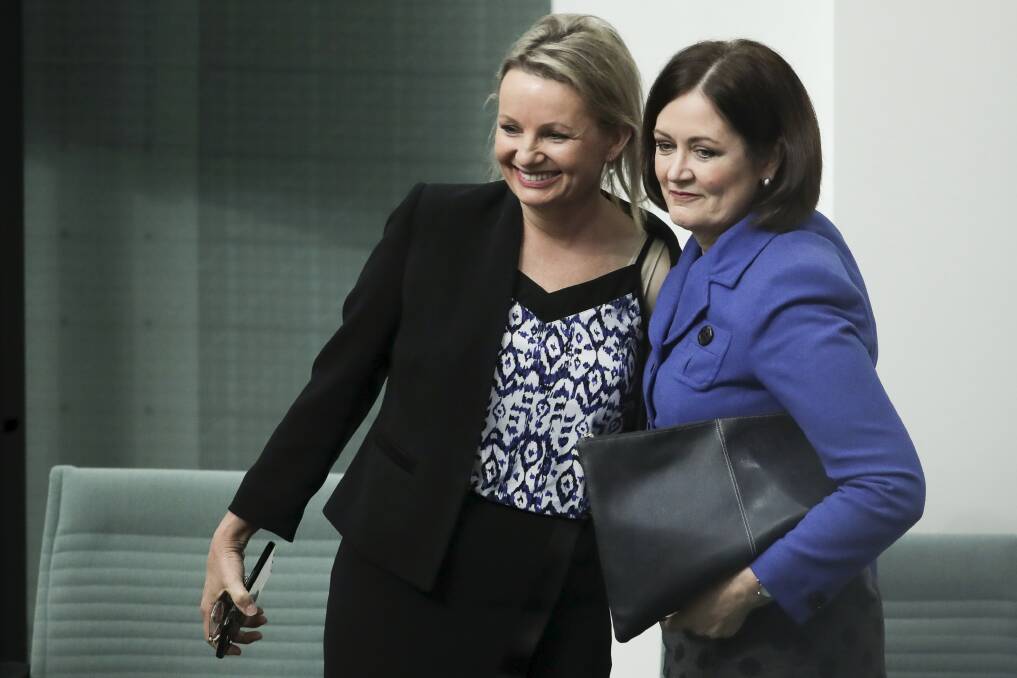 Sussan Ley and Sarah Henderson after Ms Ley's private members bill to ban live exports was introduced to parliament in May. Photo by Alex Ellinghausen.