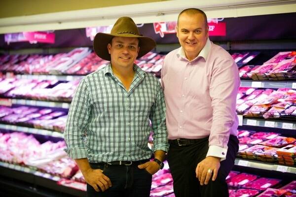 Stock Up for Hope director Duncan Brown, and Coles general manager Queensland Mark Scates launching the new fundraising initiative.