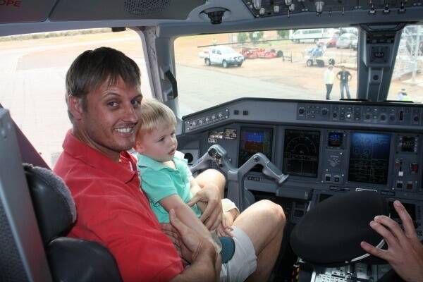 Jeremy Grimm took his son Digby for an inspection of the cockpit.