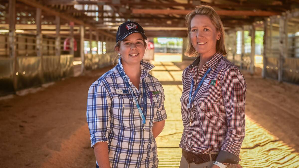 Isabella Fanning and stud coordinator Bonni Geddes check out the ready-to-be-filled stud cattle section. Photos - Kelly Butterworth. 