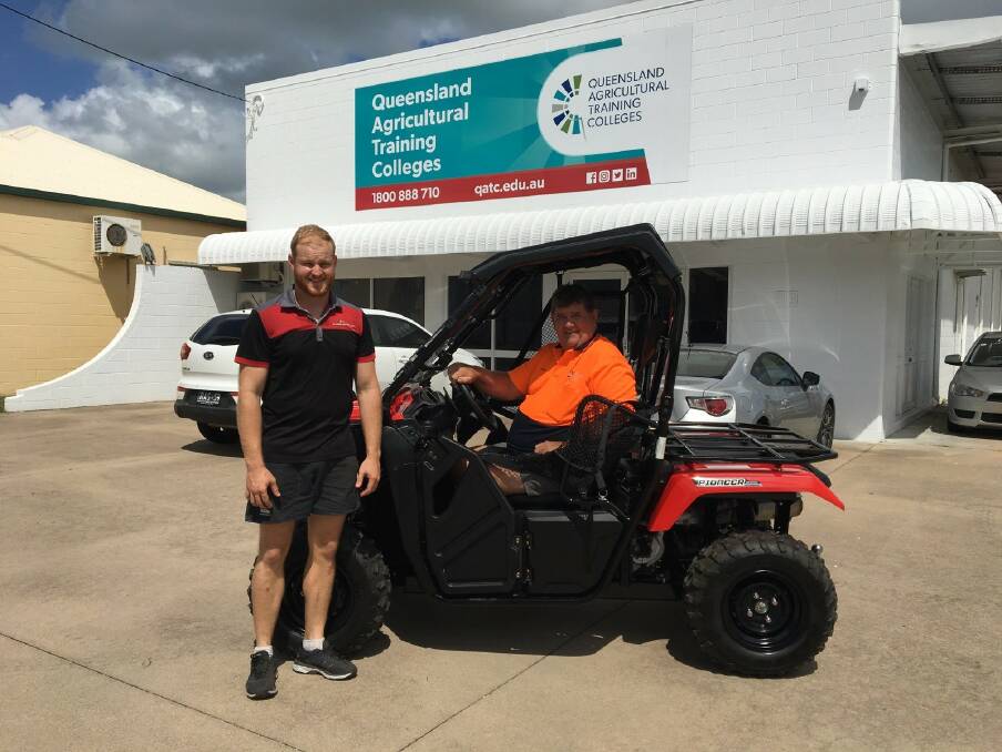 Queensland Agricultural Training Colleges Instructor, Rowan Scott (seated) recently took delivery of a new side by side all terrain vehicle to be used for training from the Ayr Training Hub.