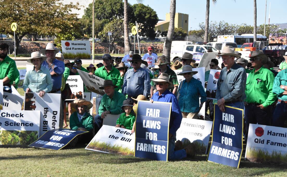 Farmers gathered in Townsville to protest the state government's proposed reef regulations.