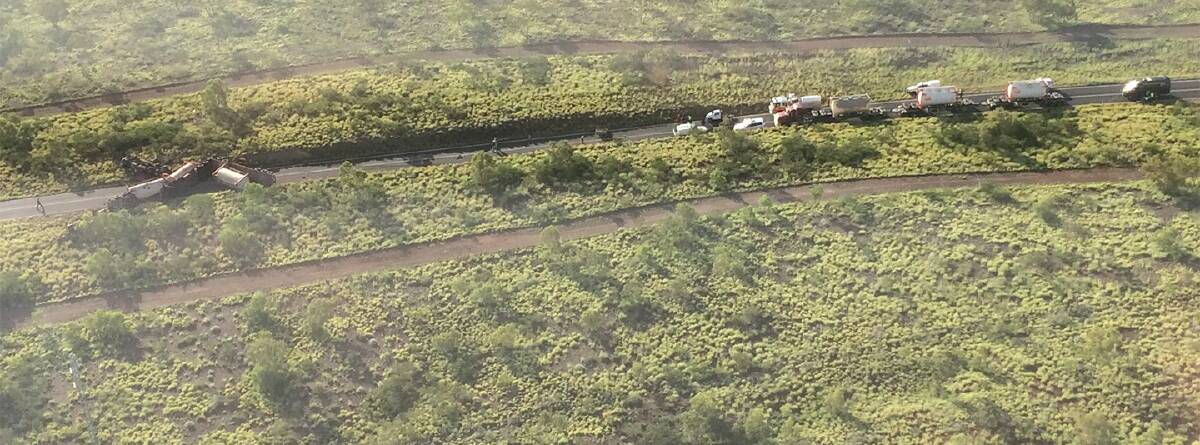 The accident scene. Photo: RACQ LifeFlight helicopter.
