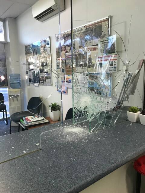Damage inside the office.